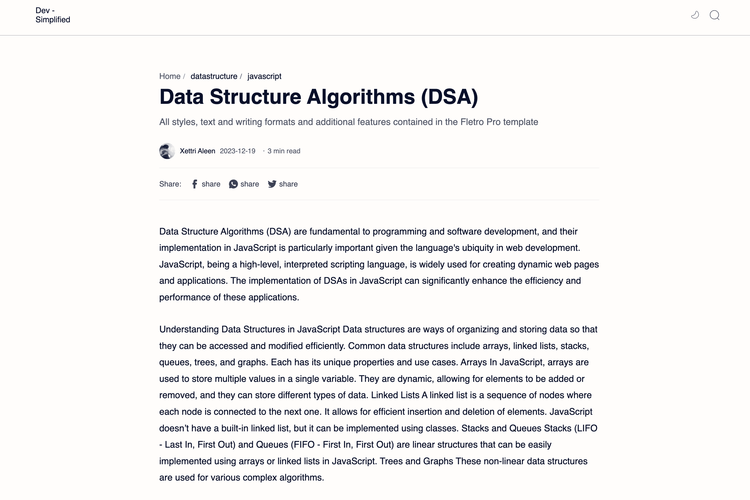 reading a DSA blog in dev-simplified blogsite