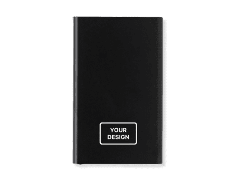 Compact recycled-material 4000 mAh power bank with logo space.
