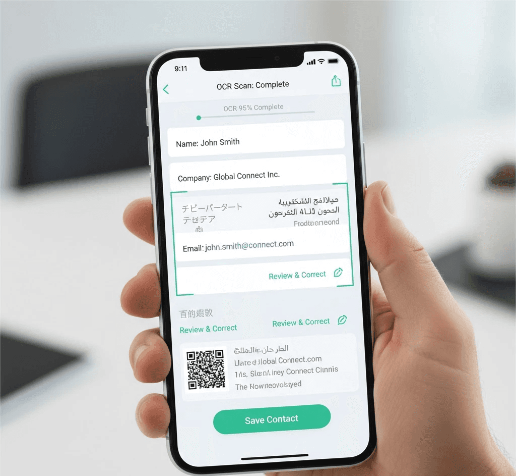 Clean CSV contact list created using the Habsy business card manager, showing contact deduplication before CRM import and efficient follow-up with a digital business card app for SMBs.