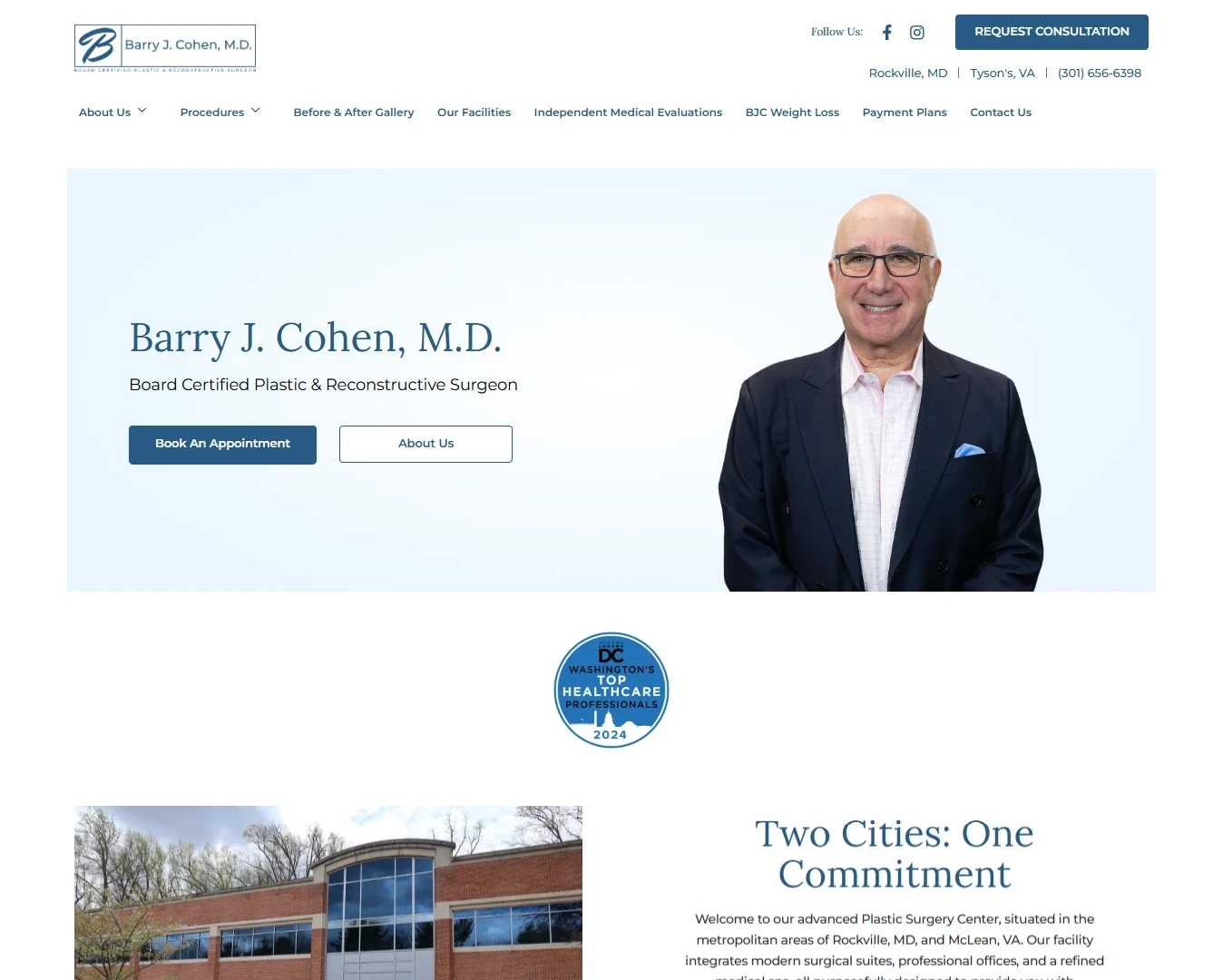 Barry J. Cohen M.D. website design preview – plastic and reconstructive surgeon web design by RJP.design Web Design Agency NYC, featuring medical expertise and patient consultation services.