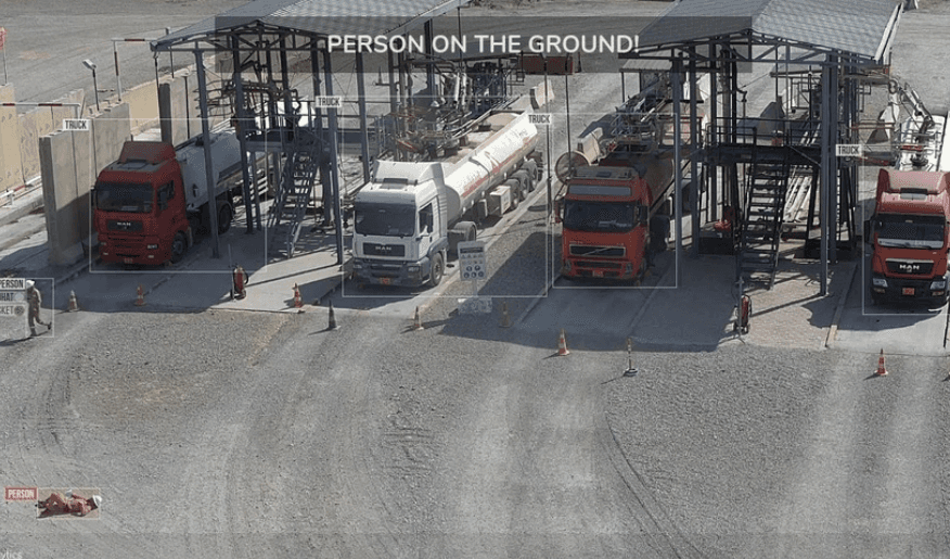 AI system detecting a fallen worker in an industrial zone to enhance workforce safety and prevent accidents