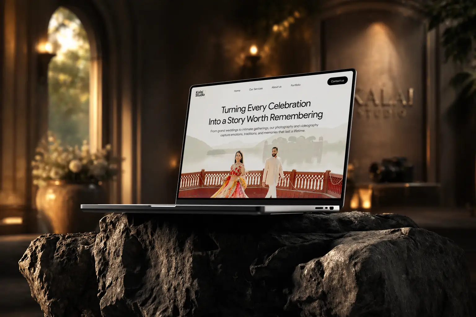 Photography Studio wedding website design displayed on laptop with elegant user interface by Digital Seed