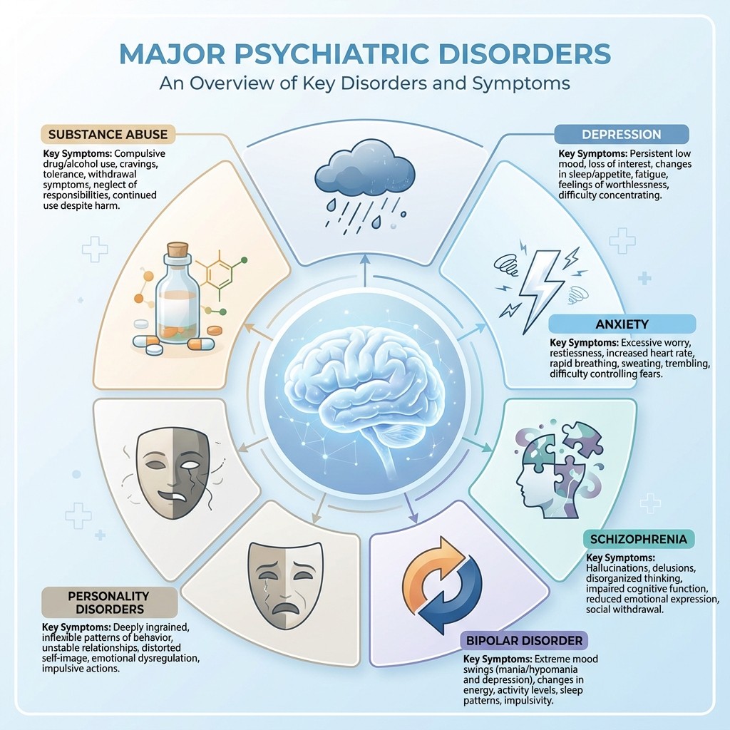 Major psychiatric disorders overview for NEET PG preparation