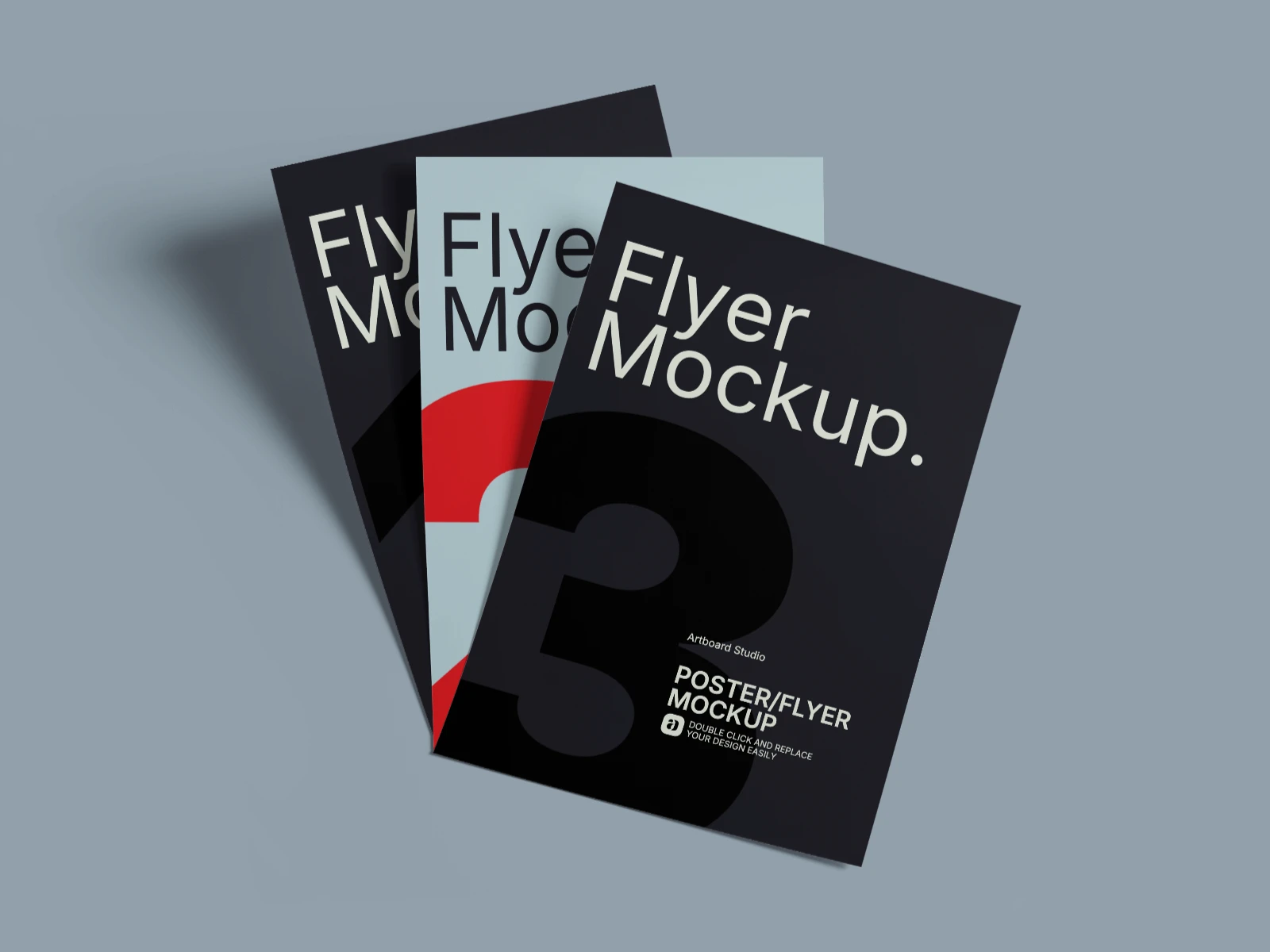 Flyer mockups stacked and floating