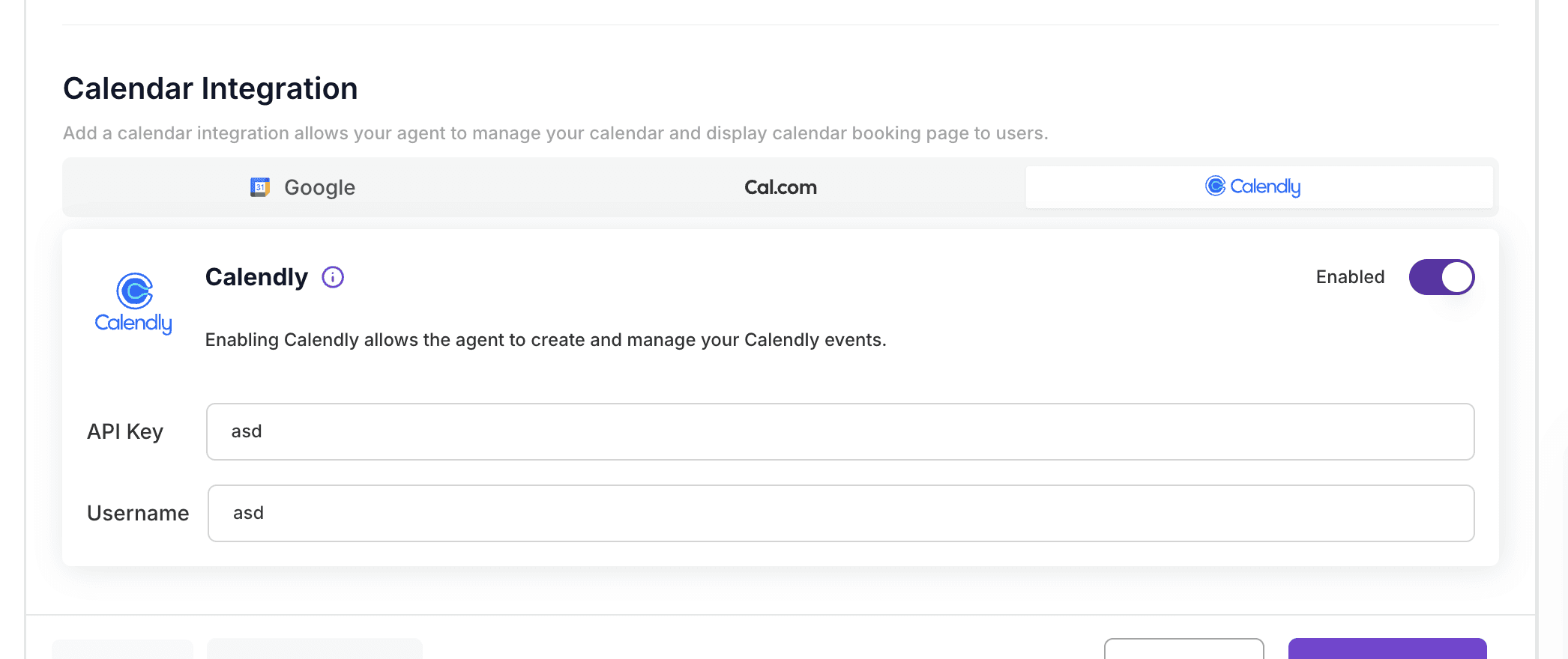AgentX integrated with Calendly
