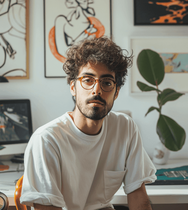 A man seated at a desk, focused on his work with papers and a laptop in front of him.