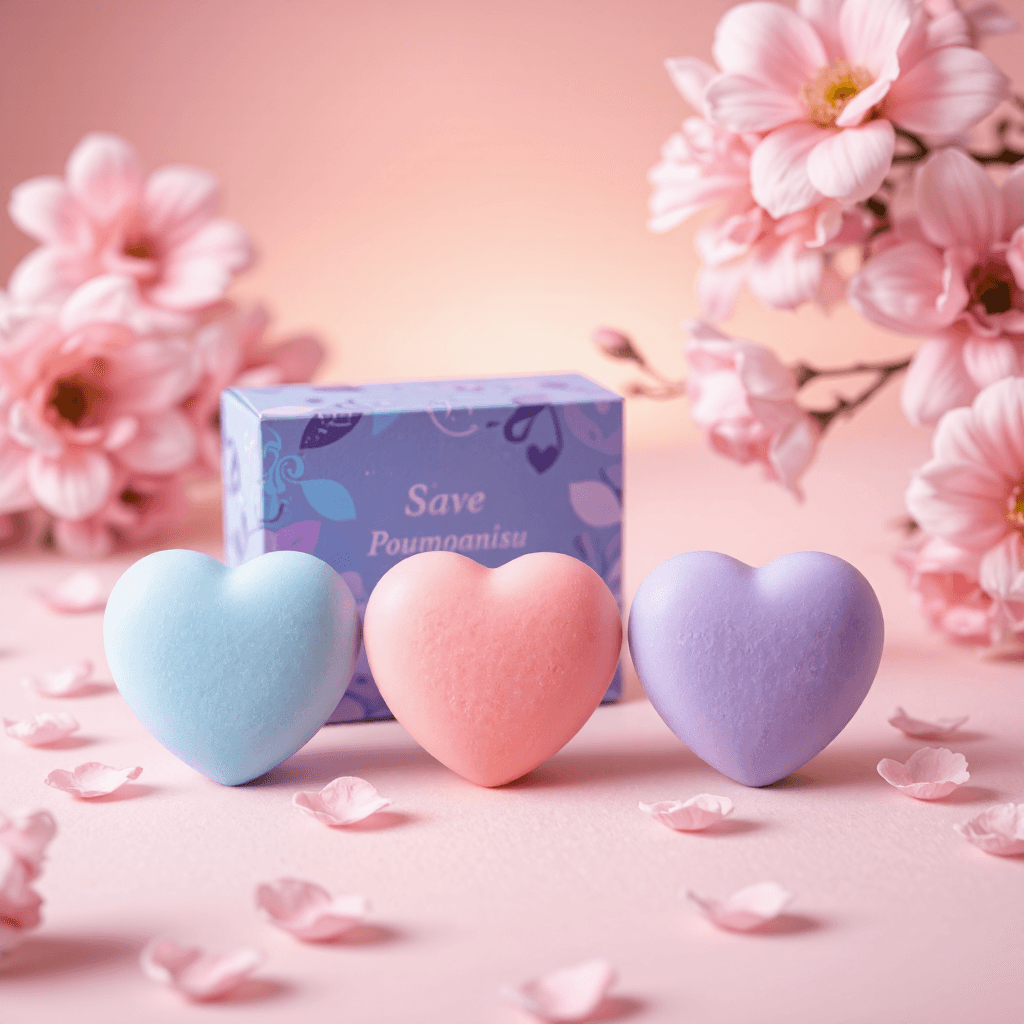 product photography of box of heart-shaped soaps