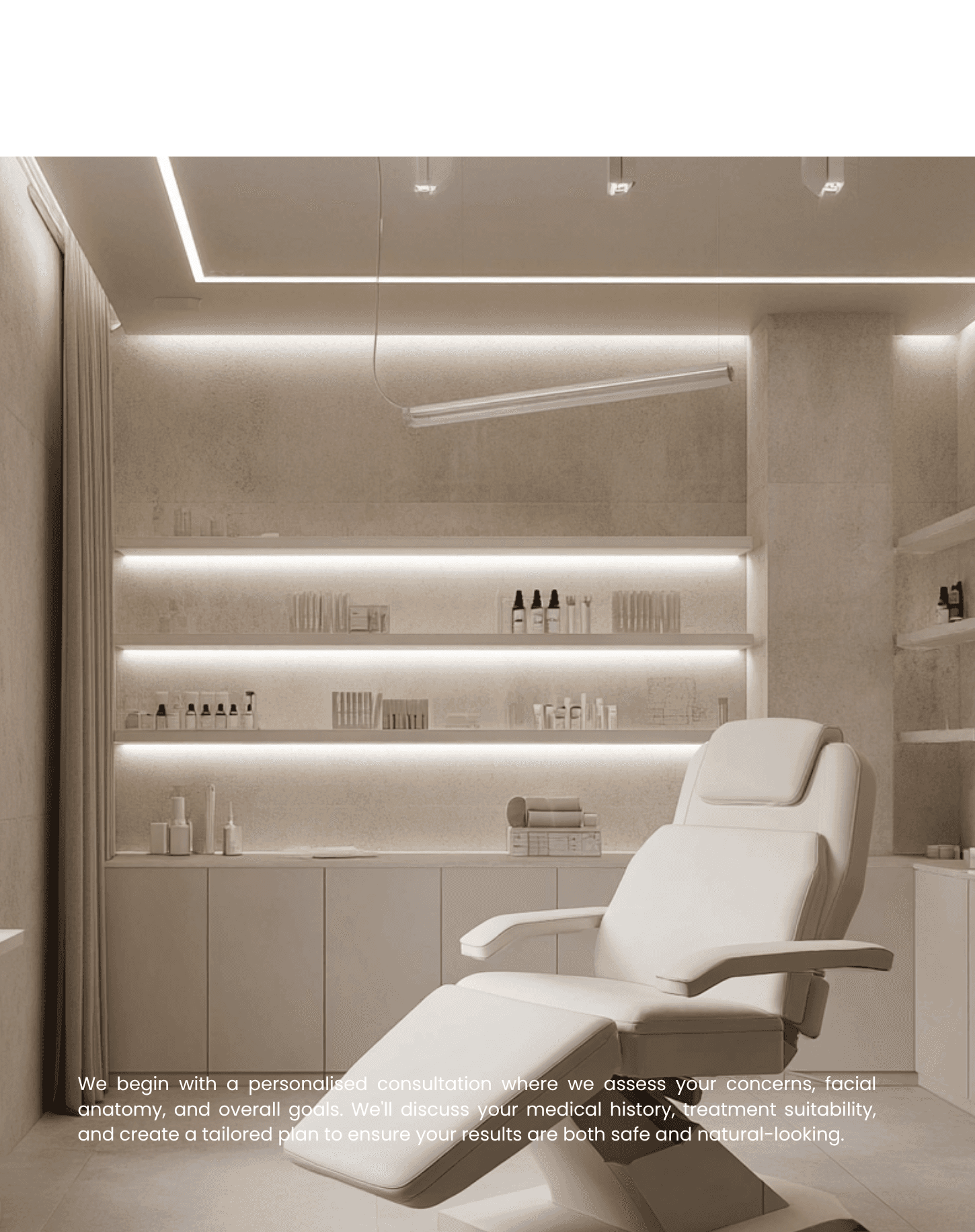 Woman receiving professional aesthetic care in a medical spa setting, representing advanced facial and skincare treatments focused on natural, lasting results.