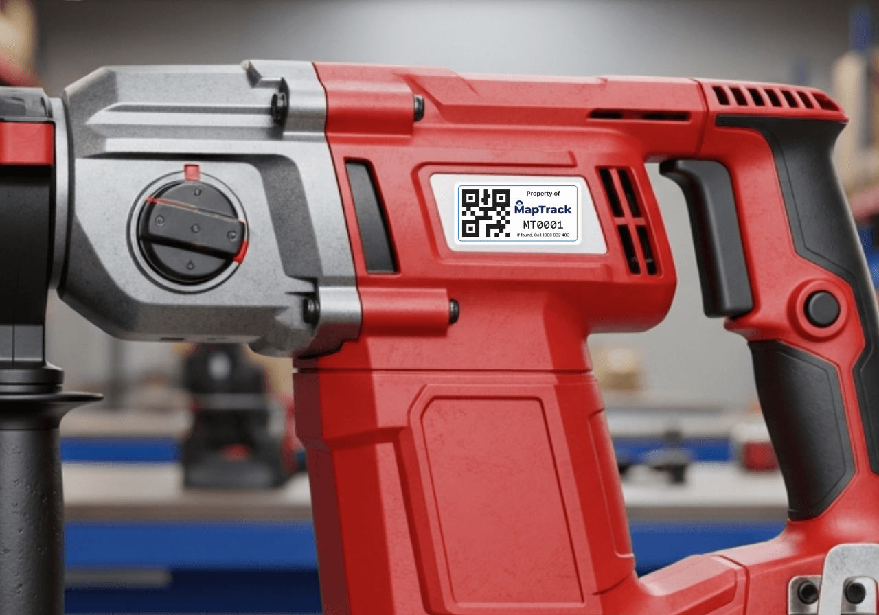 Tool tracking QR code tag used for fast scanning and digital inventory management.