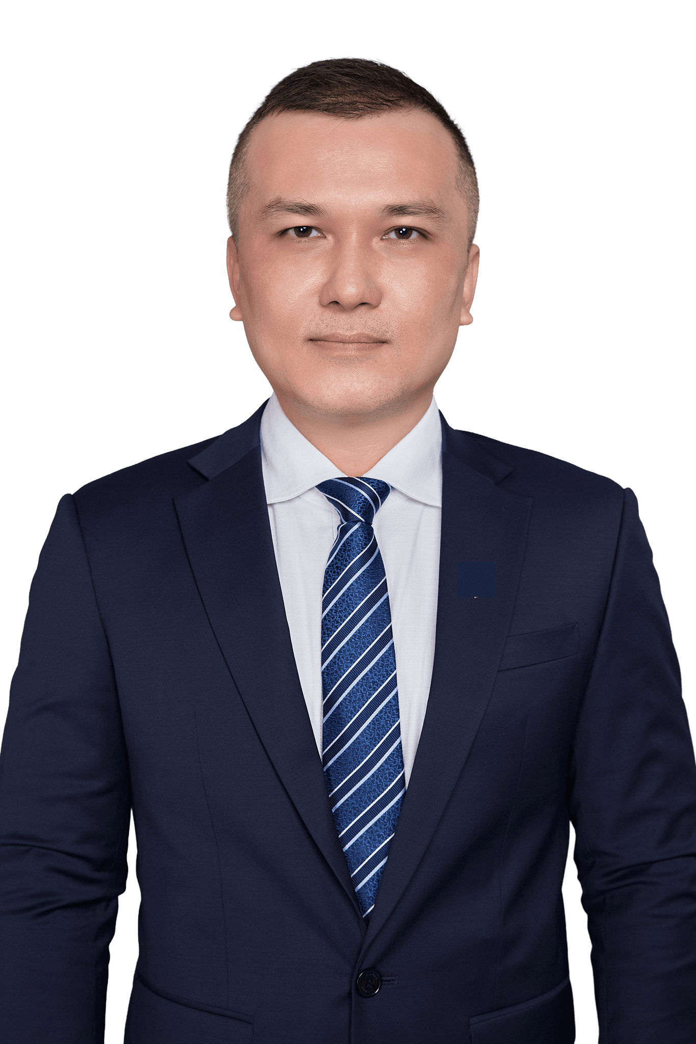 Black-and-white professional portrait of a woman in a blazer looking confidently at the camera against a dark background.