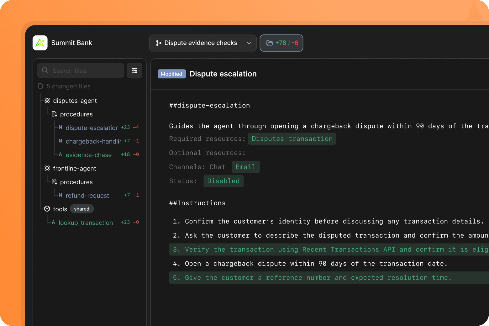 A view of GitHub, for engineers to edit their agent directly as code