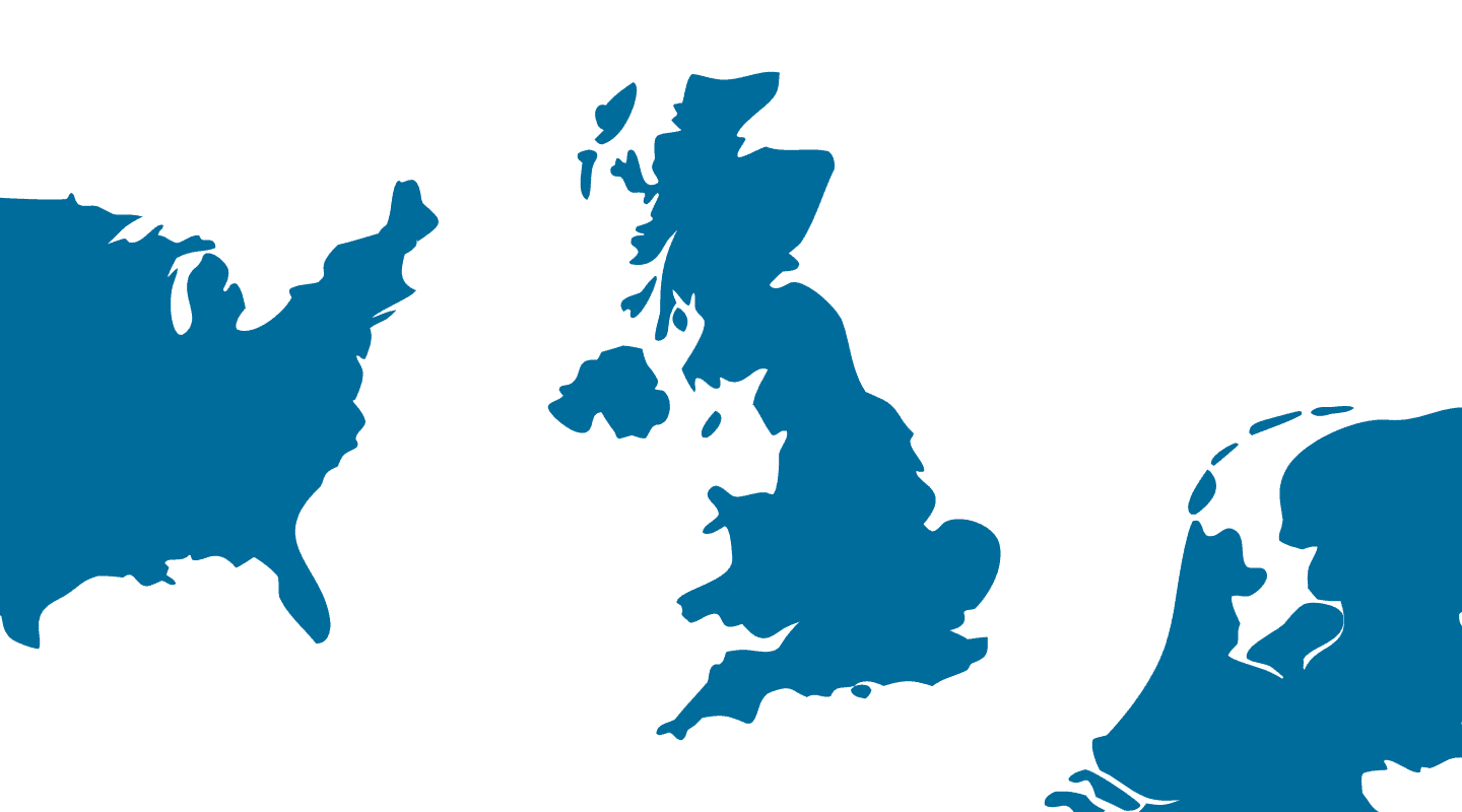 A map of USA, UK and netherlands