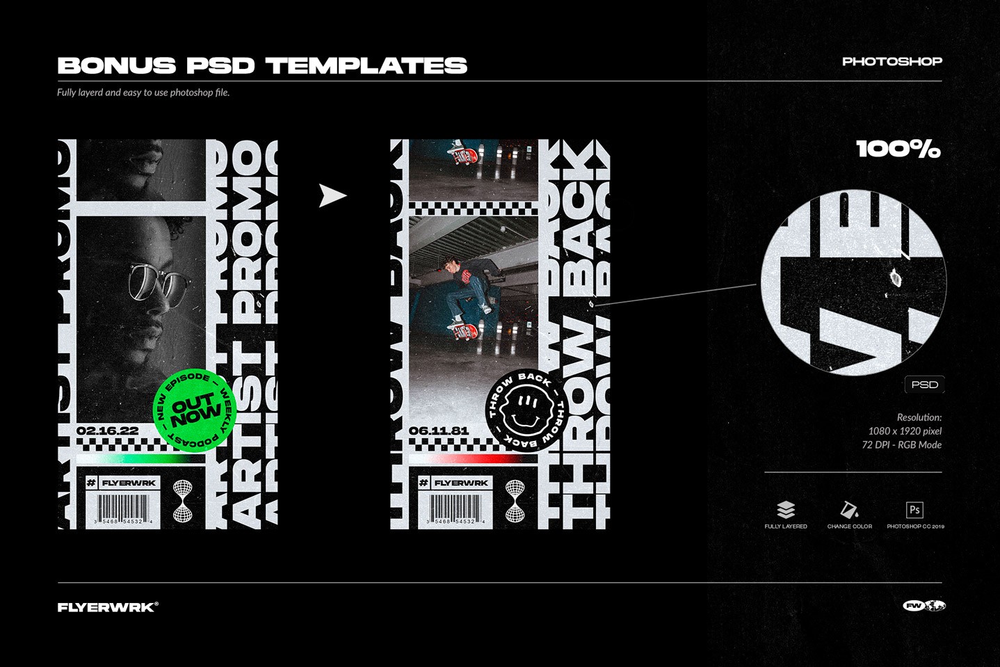 Bonus Photoshop poster templates using black paper textures for grunge design layouts