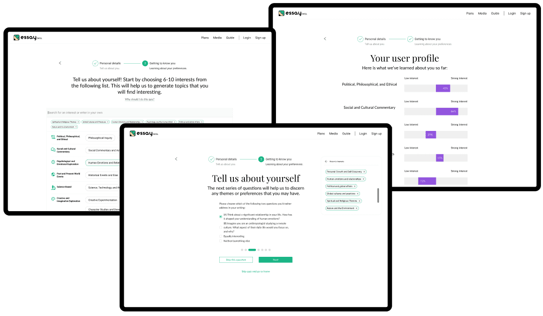The first iteration of the onboarding quiz.