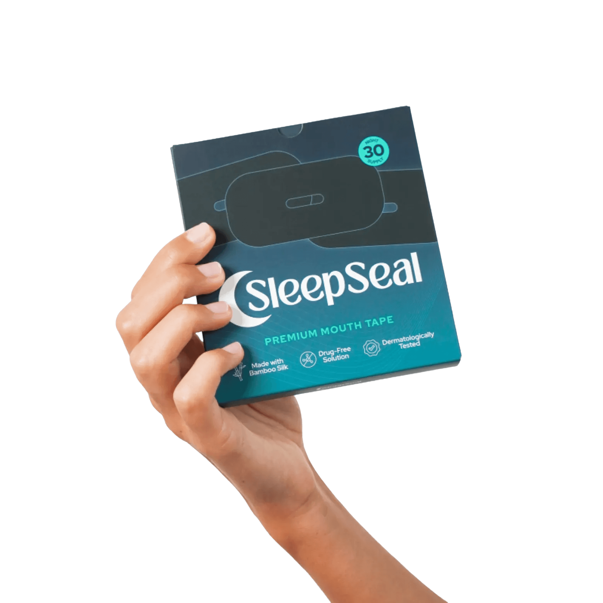 A hand holding SleepSeal premium mouth tape