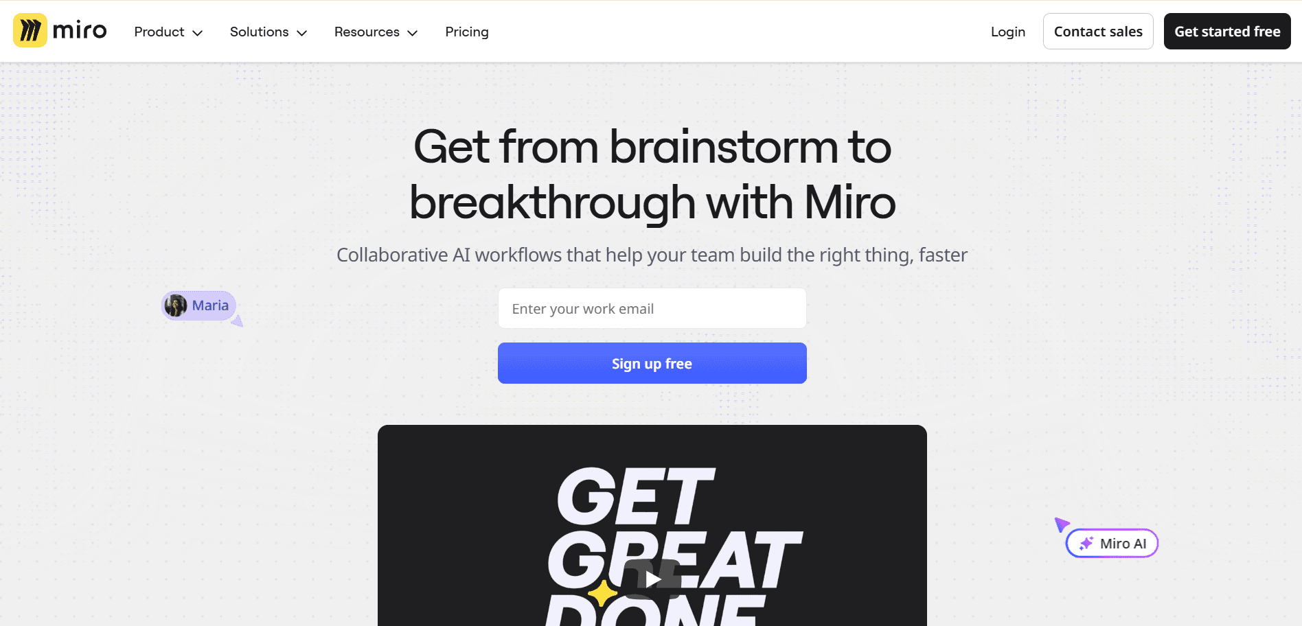 Homepage of the Miro tool website