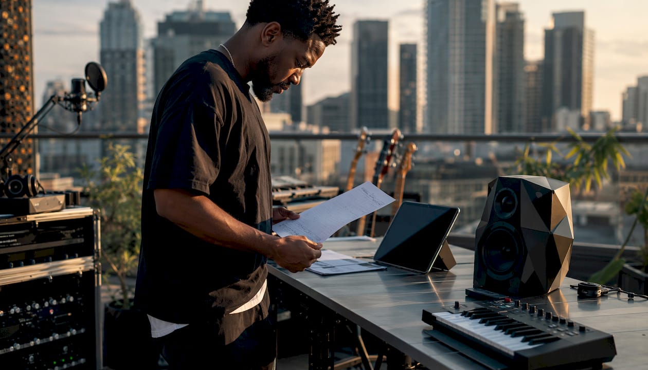 Producer studying sample clearance documents