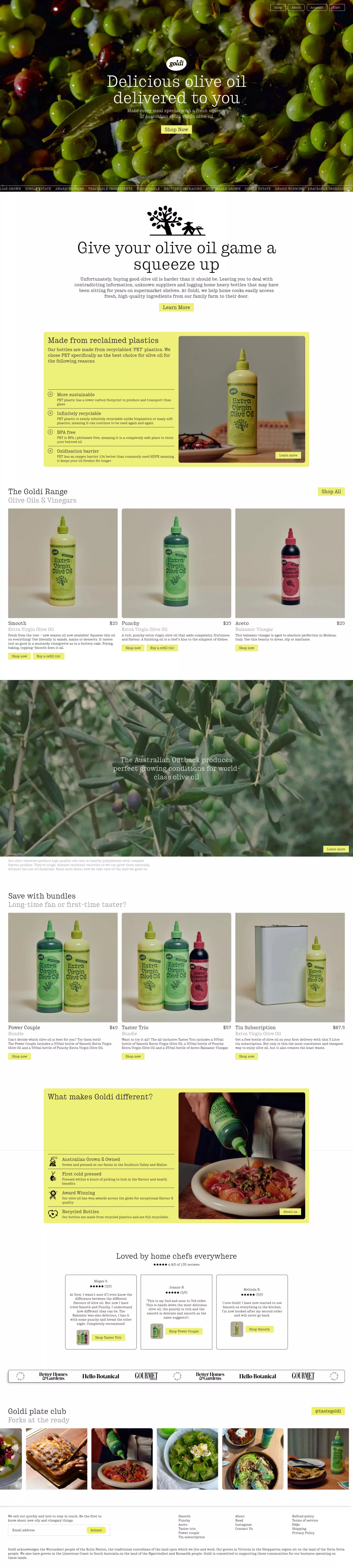 Goldi - Australia's Best Extra Virgin Ol ecommerce page screenshot showcasing Food & Drinks and Ecommerce design