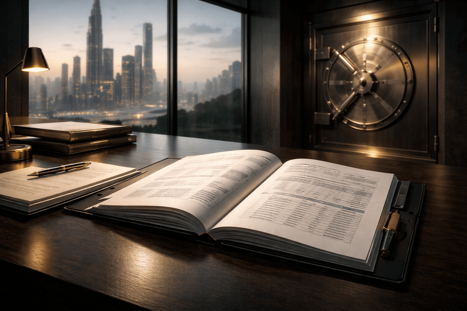 book open with vault in background