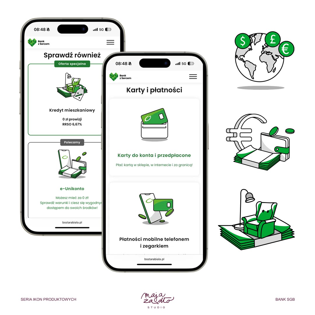 Zestaw ikon dla banku SGB | autor: Maja Żądło Kreaturka