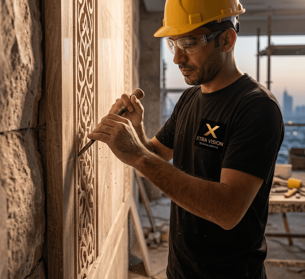 man using sander on beige wooden surface