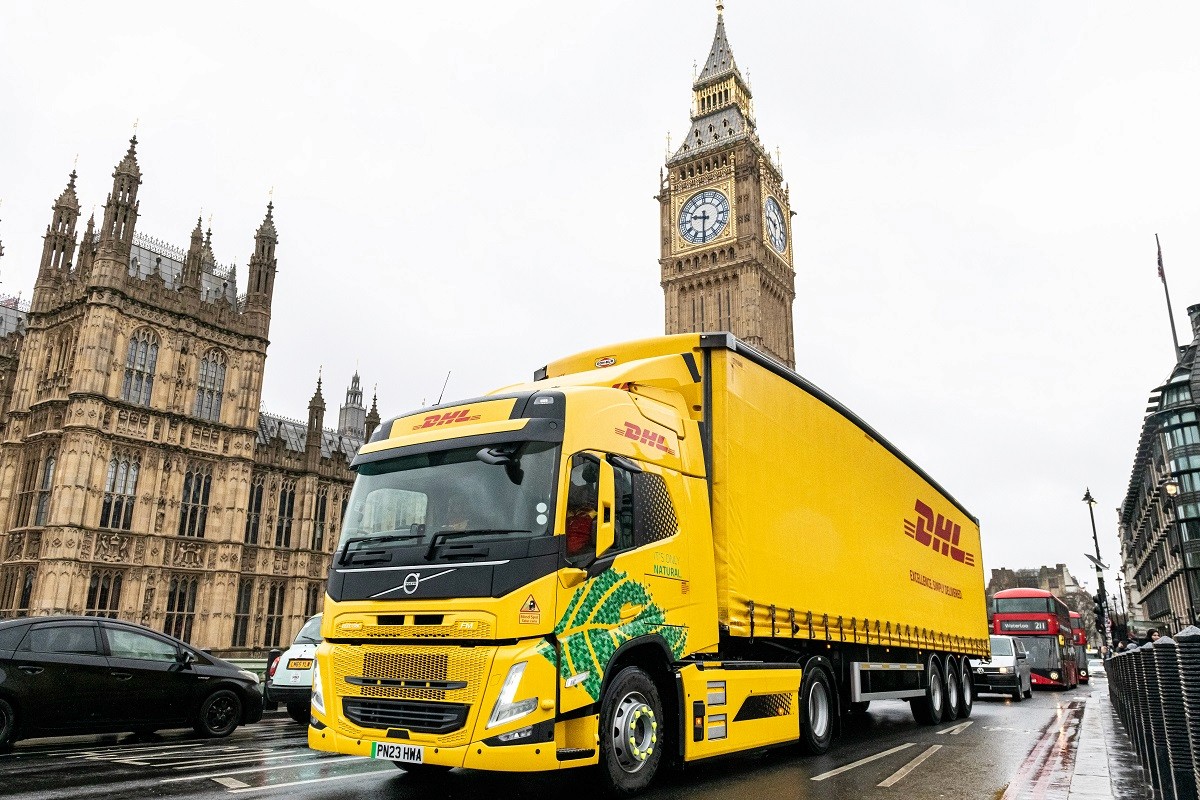 Heavy Goods Vehicle driving on a London street, highlighting the importance of the Direct Vision Standard for road safety