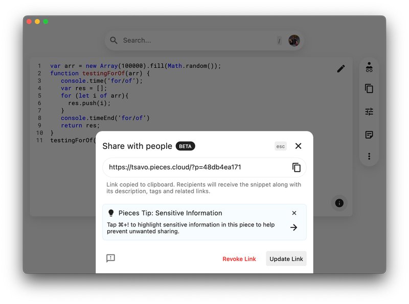 A personal Pieces domain for sharing links.