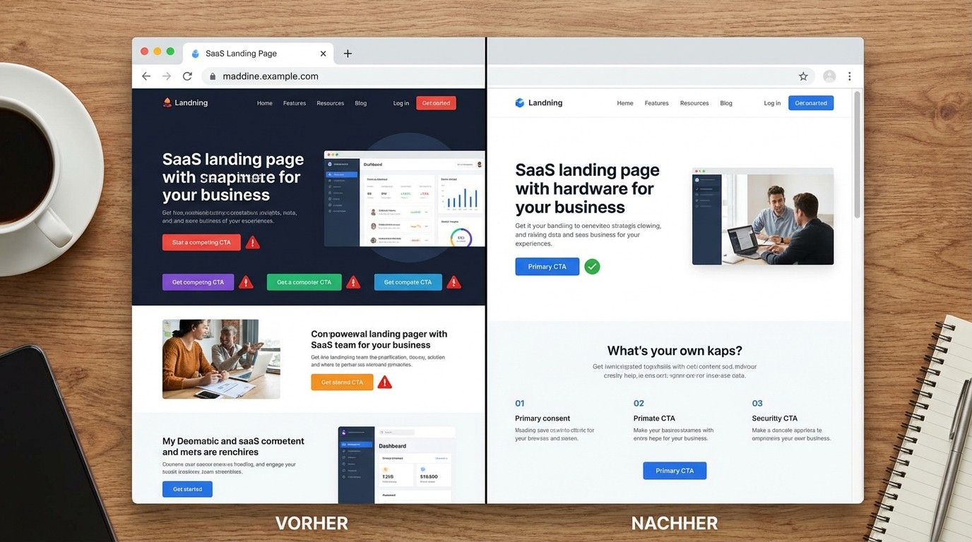 Vorher Nachher Vergleich einer Landingpage mit optimiertem Call to Action Button