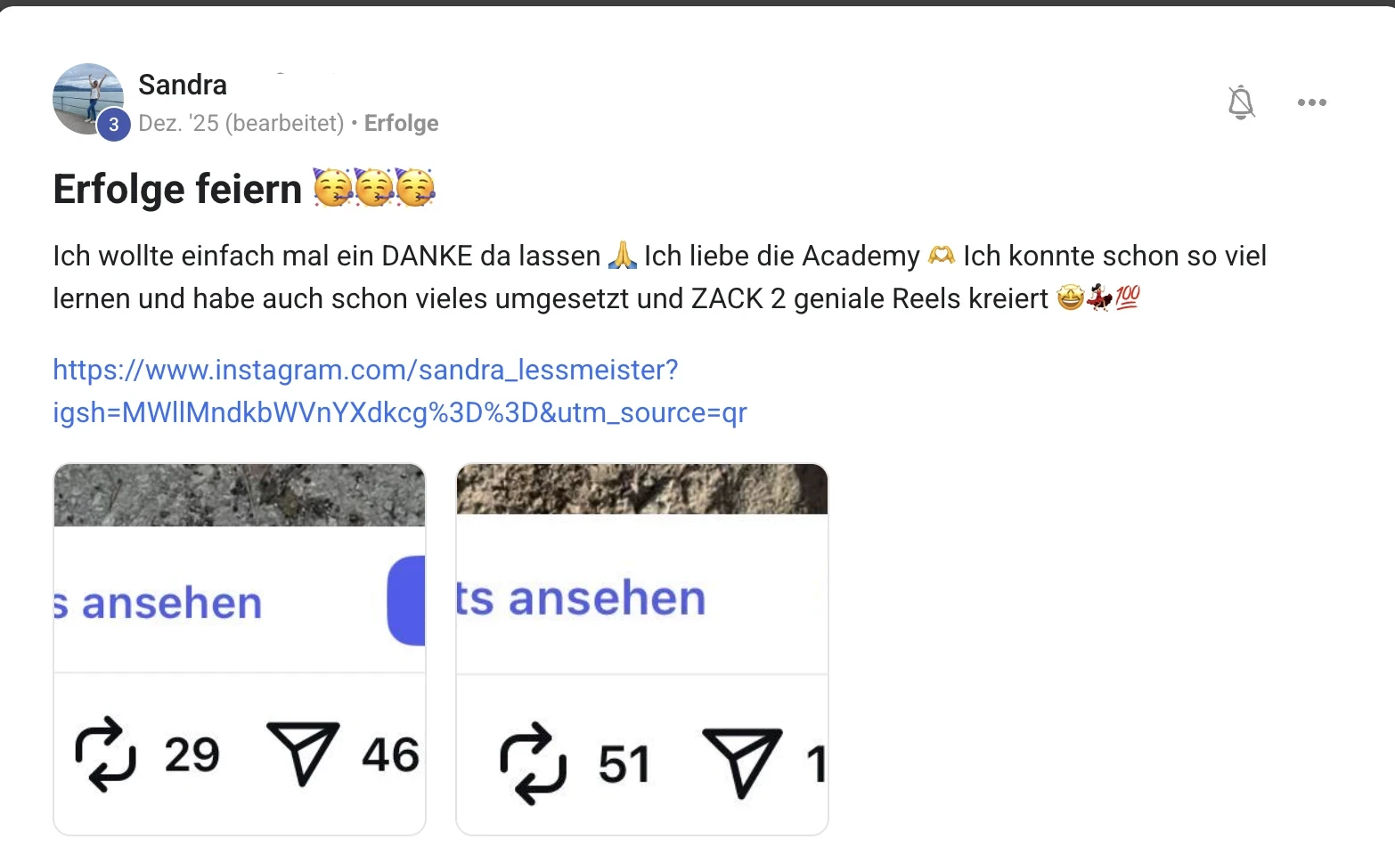 Erfahrungsbericht KI Creator Akademie: Sandra kreiert zwei erfolgreiche Reels und feiert ihre Erfolge
