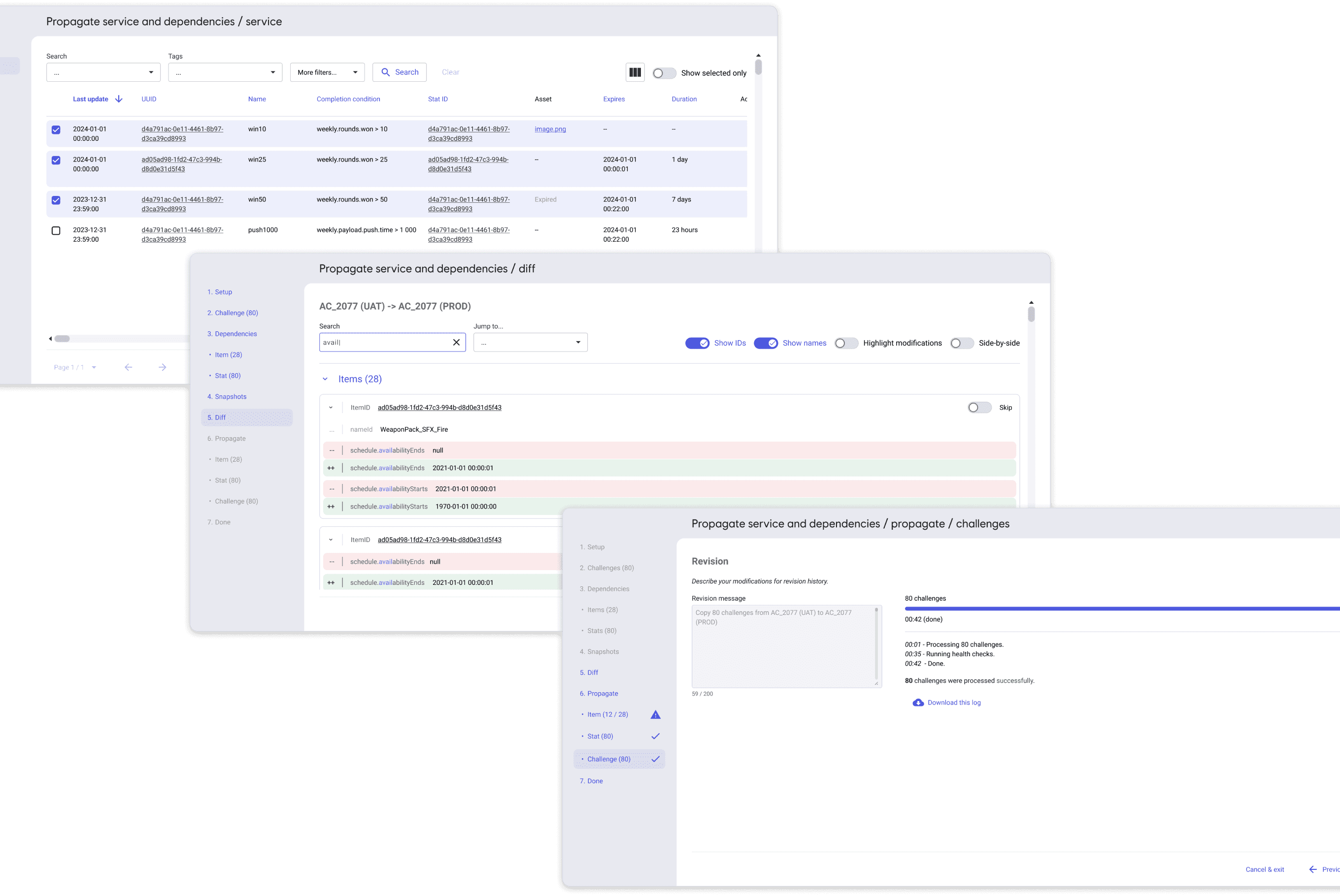 Screens of various steps of the workflow 