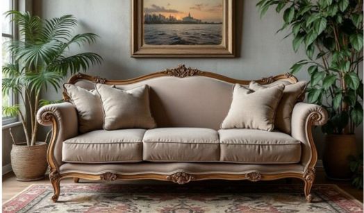 Plum velvet 3-seater with channel tufting and gold-toned legs.