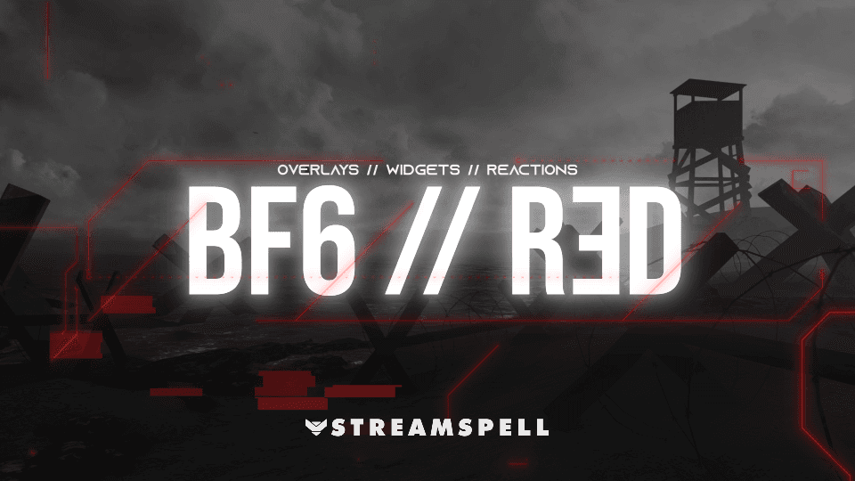 BF6 RED Stream Overlays with black and red tactical HUD styling for Rust Global Warfare 4 streams.