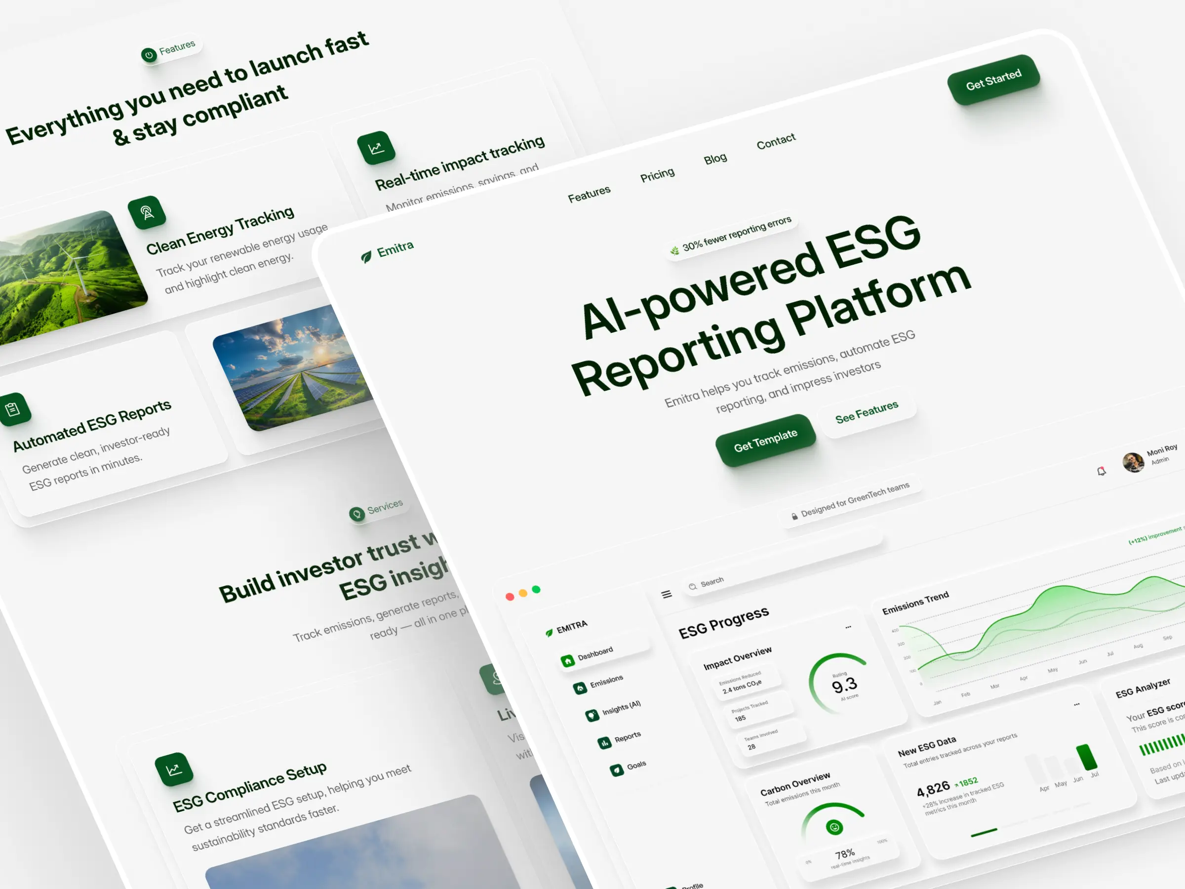ESG and climate Framer template — AI-powered platform design for sustainability startups and environmental reporting