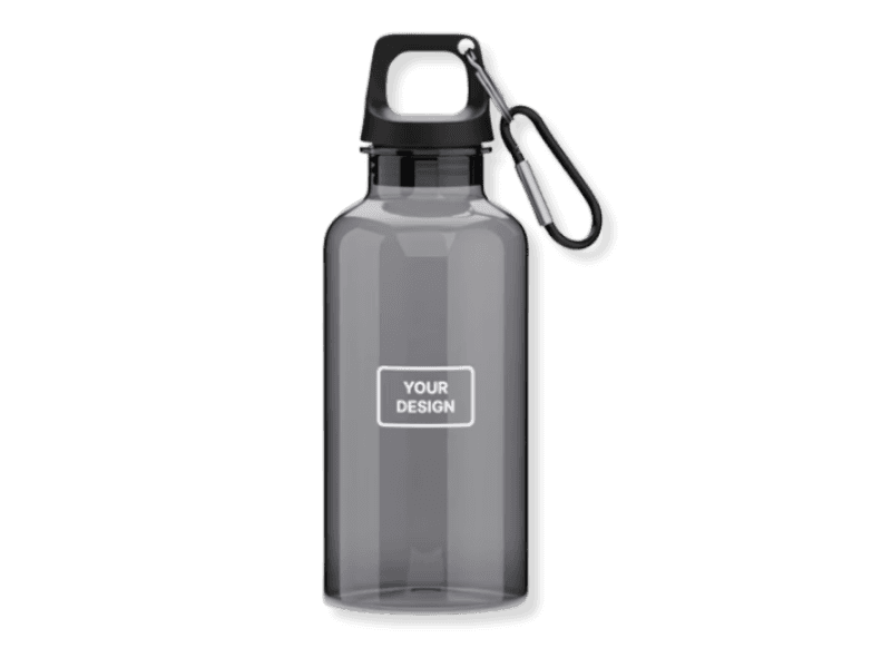 Transparent karabiner bottle 400ml for branded corporate gifts and events