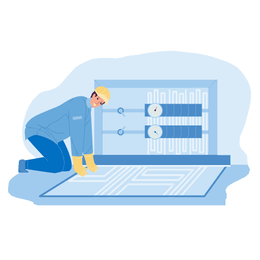 An illustration of an engineer working on an underfloor heating installation