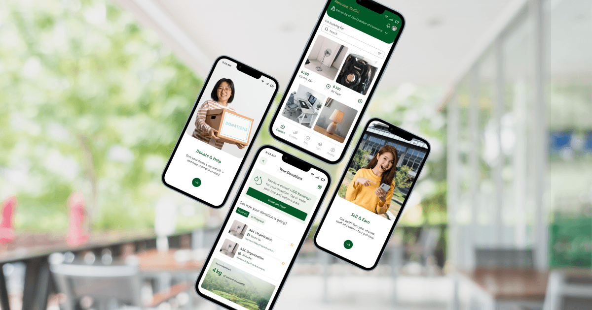 Mobile app design for a student marketplace to trade used items and promote sustainable living.