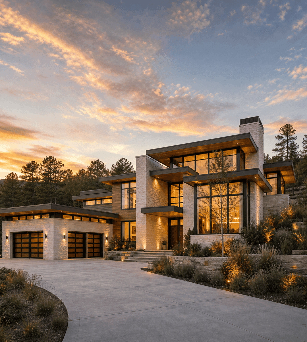 Modern glass villa with lawn