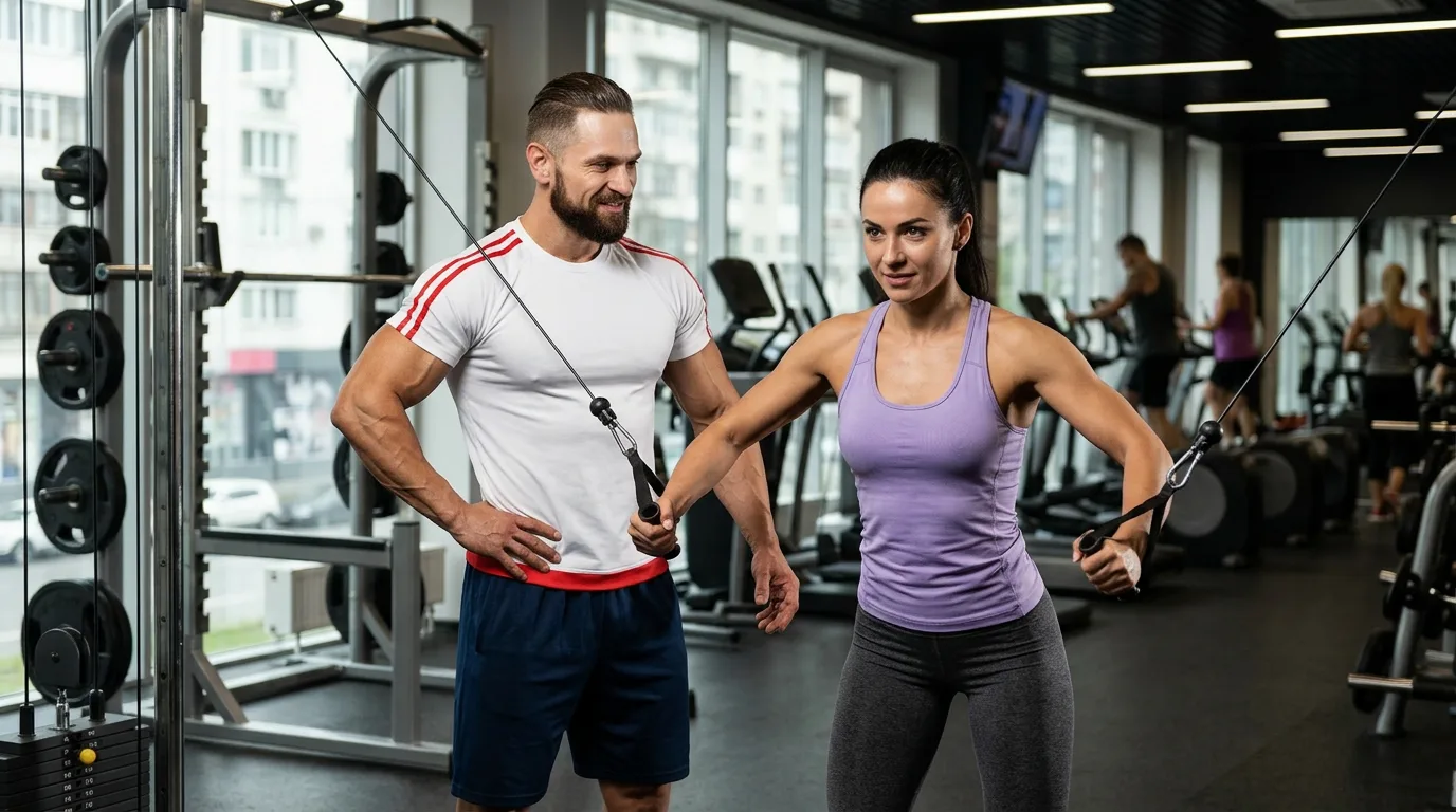casal treinando junto com orientação de personal trainer