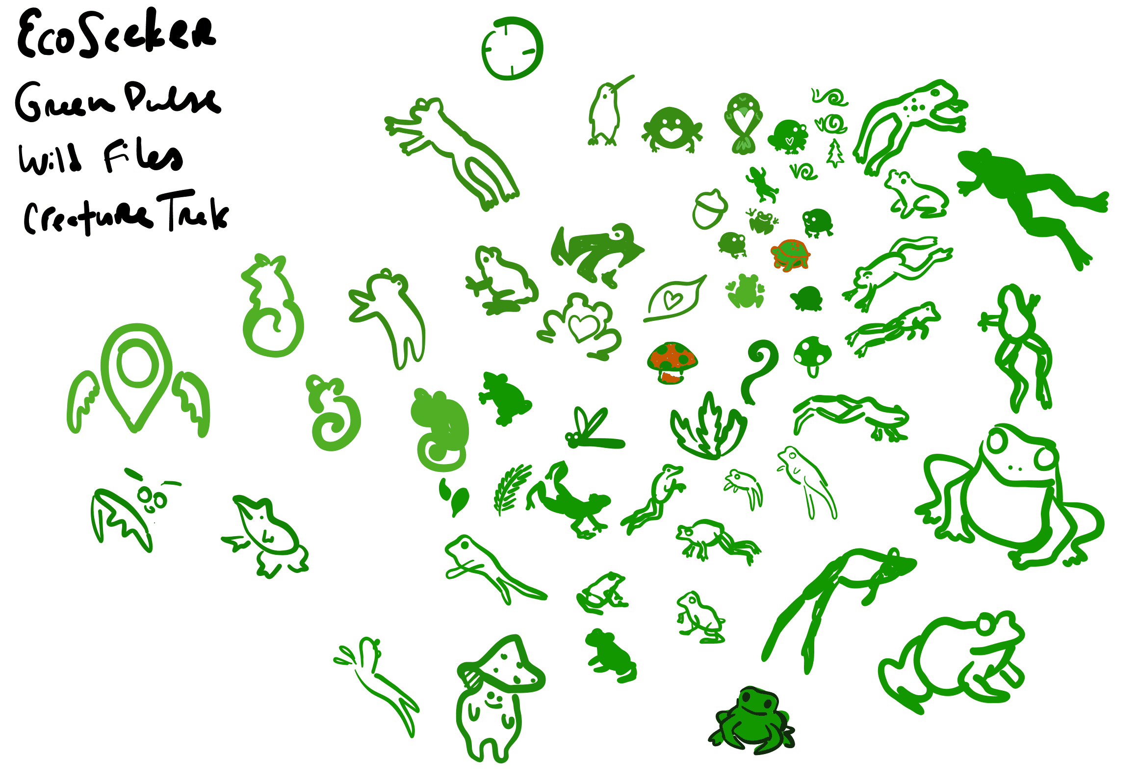 simple sketches of mostly frogs