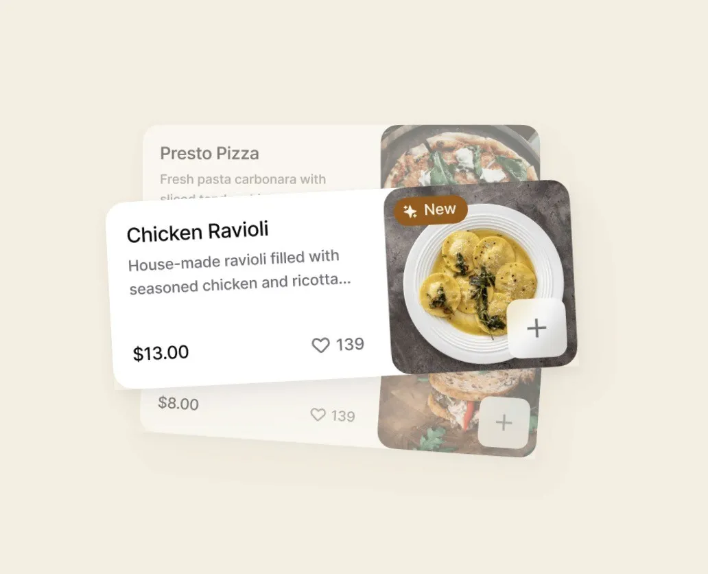 Stack of cards showing restaurnt dishes