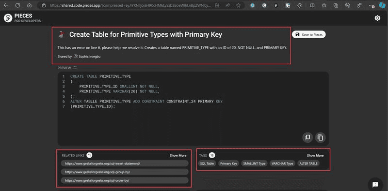 Highlighting a snippet&#39;s context in Pieces.