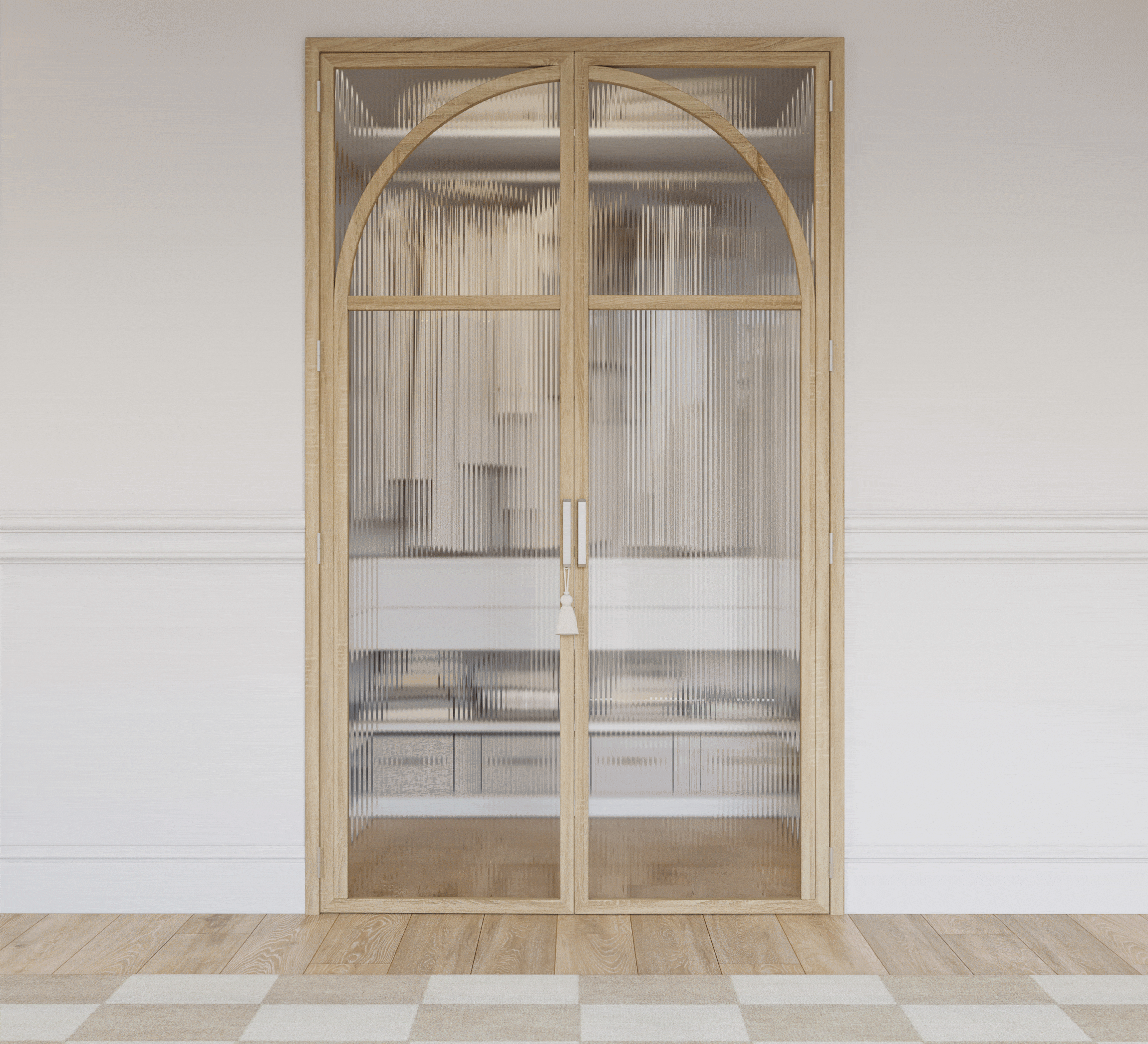 Bedroom Segment – Condo – architectural detail of bespoke fluted glass wardrobe doors