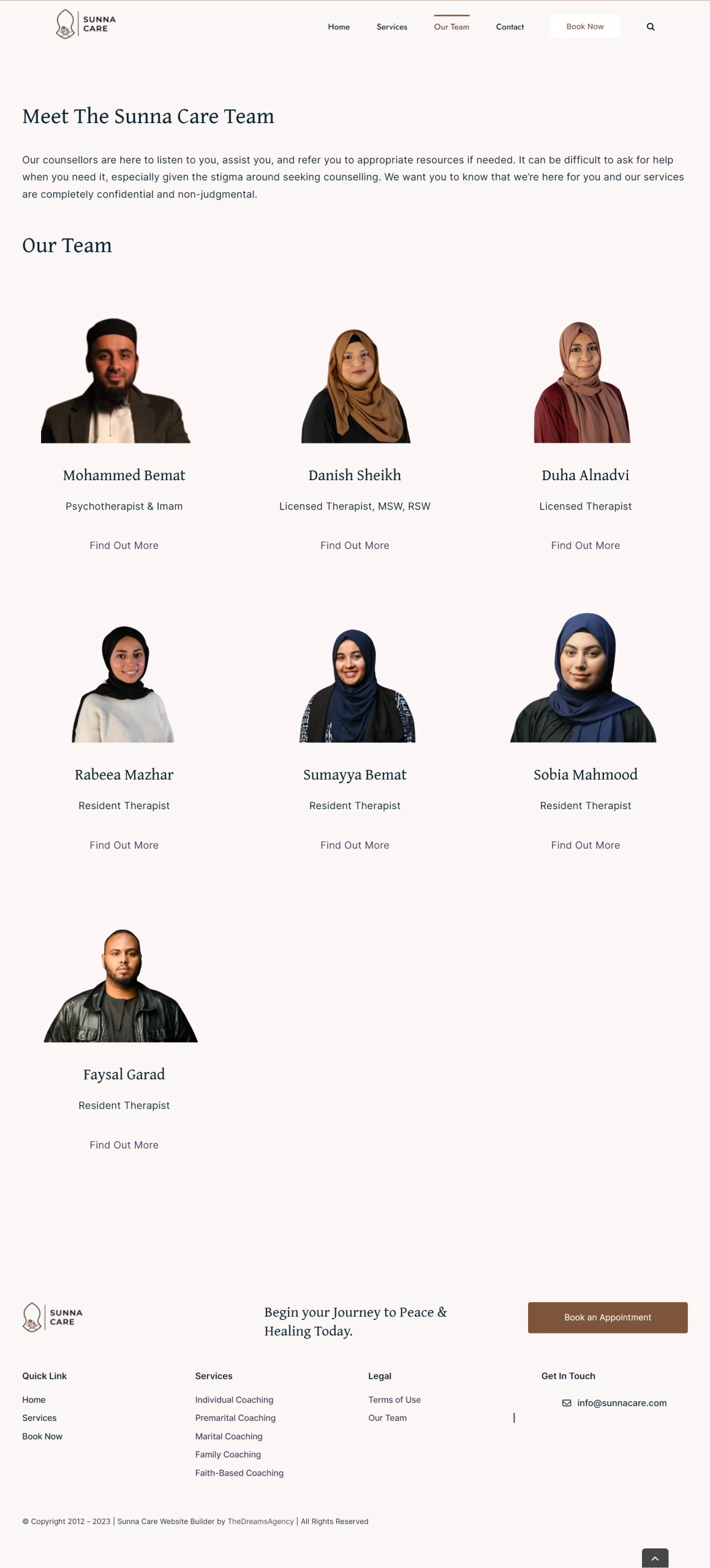 our team page for sunnacare website developed & designed by Dreams Agency Mississauga, Ontario