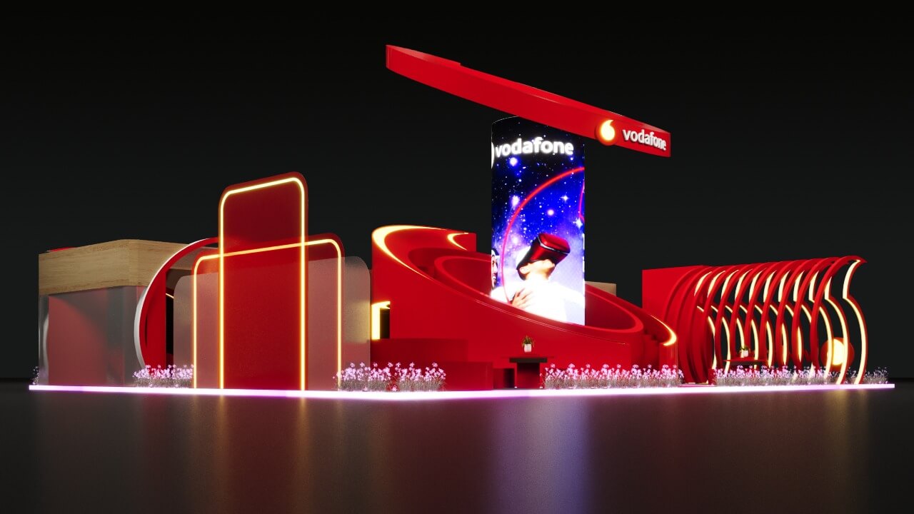 Booth design and interactive installation for Vodafone at COMEX Oman 2024 by RenaiXance.