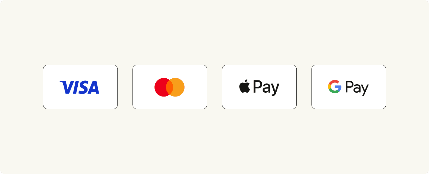 logos of in-store payment methods - Mastercard, Visa, ApplePay, GooglePay