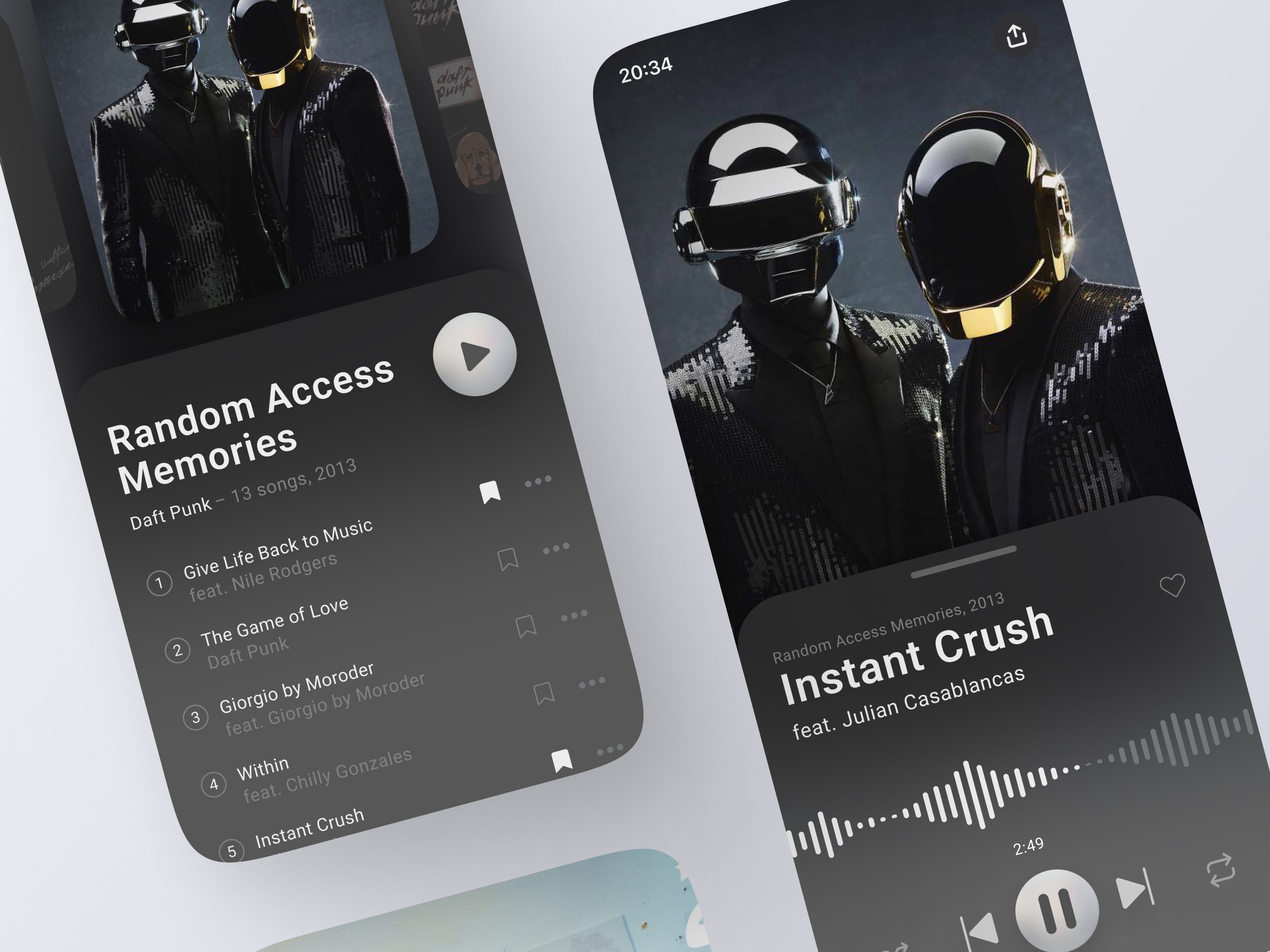 mobile app ui ux music player alligatoah daft punk made by pixco free