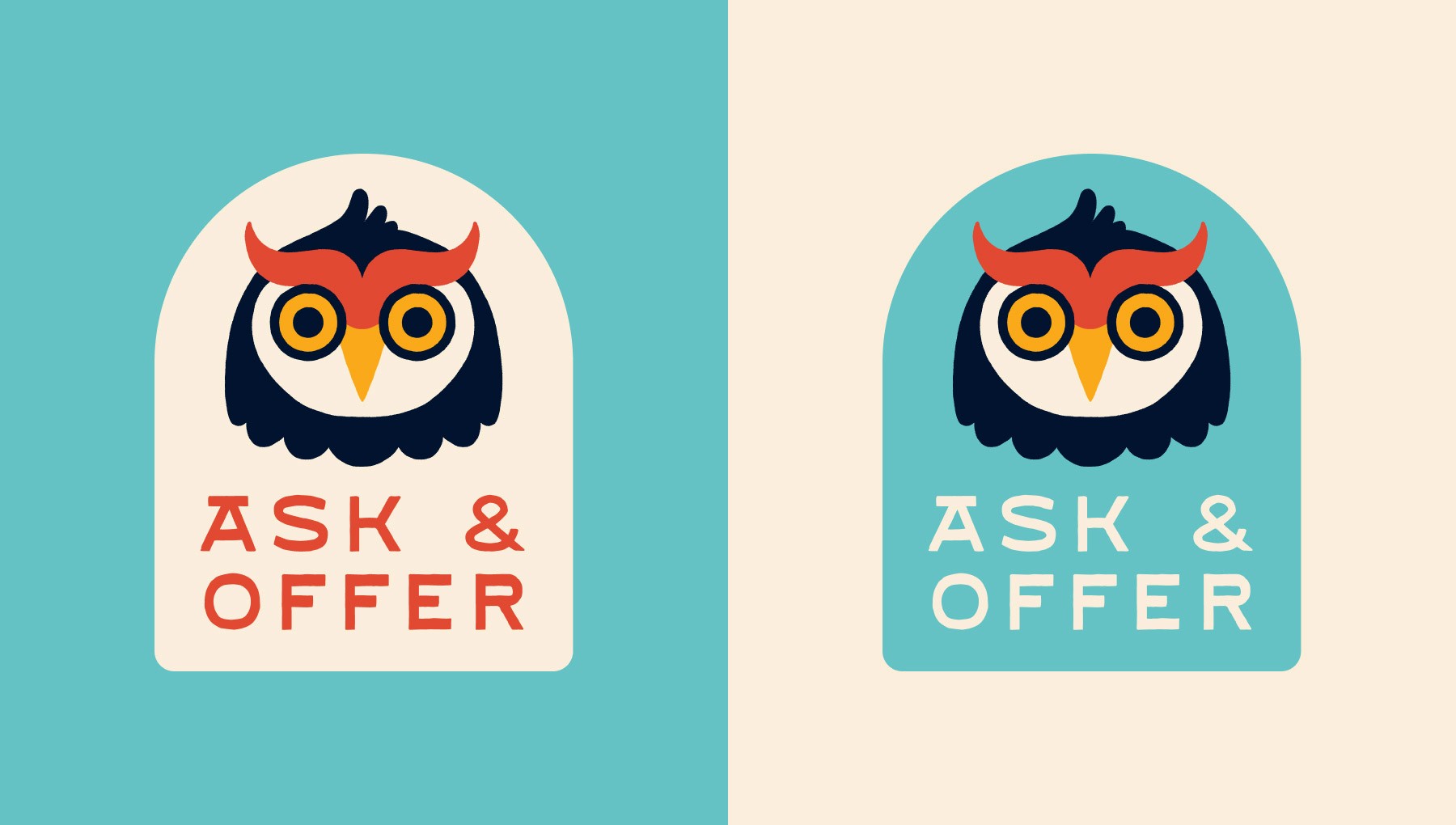 Image of the Ask & Offer mascot and wordmark lockup