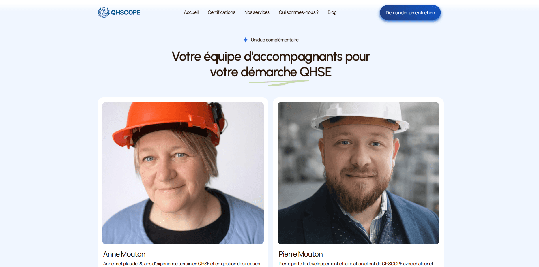 1er bloc du site internet pour TPE QHSE réalisé par Sl Vision