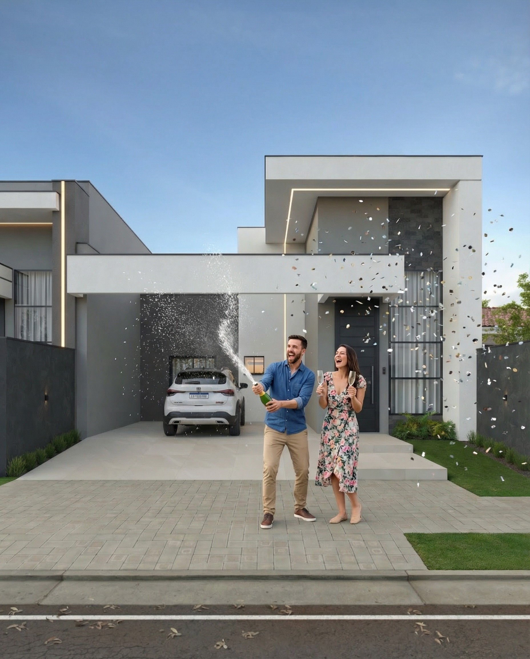 casa vendida, casal comemorando compra da primeira casa