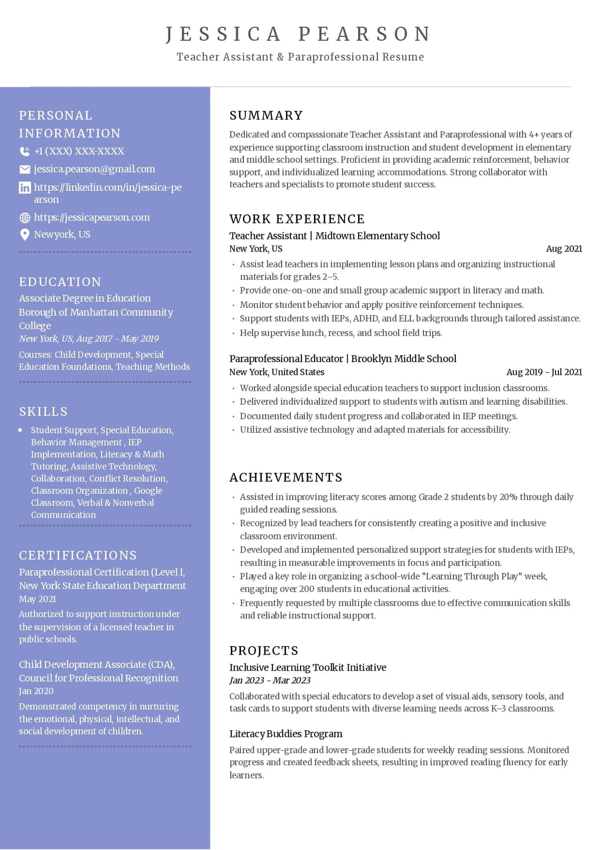 Teacher Assistant Resume Template